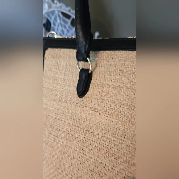 Victoria's Secret Structured Satchel Straw Tote Black Tan Women Crossbody NWOT - Picture 15 of 16